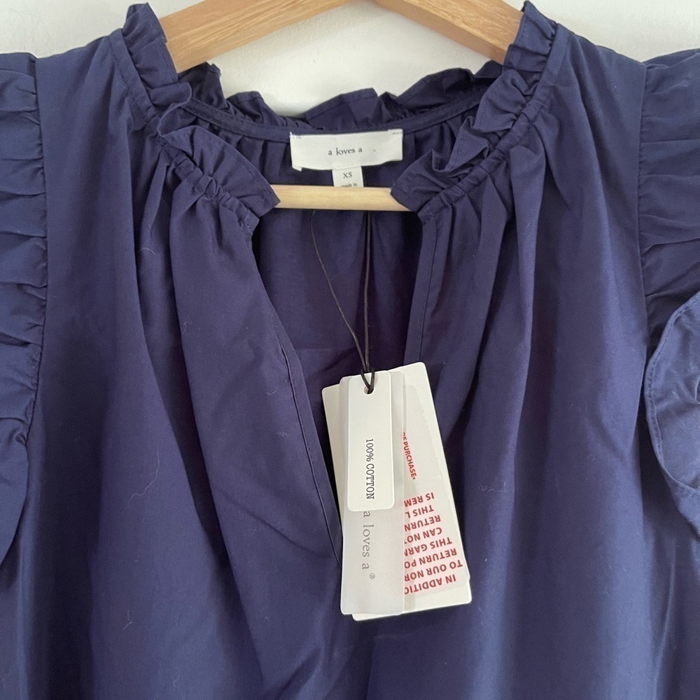 A loves A Split V Neck Cap Sleeve Tiered Ruffle Poplin Babydoll Dress - XS - Picture 5 of 6